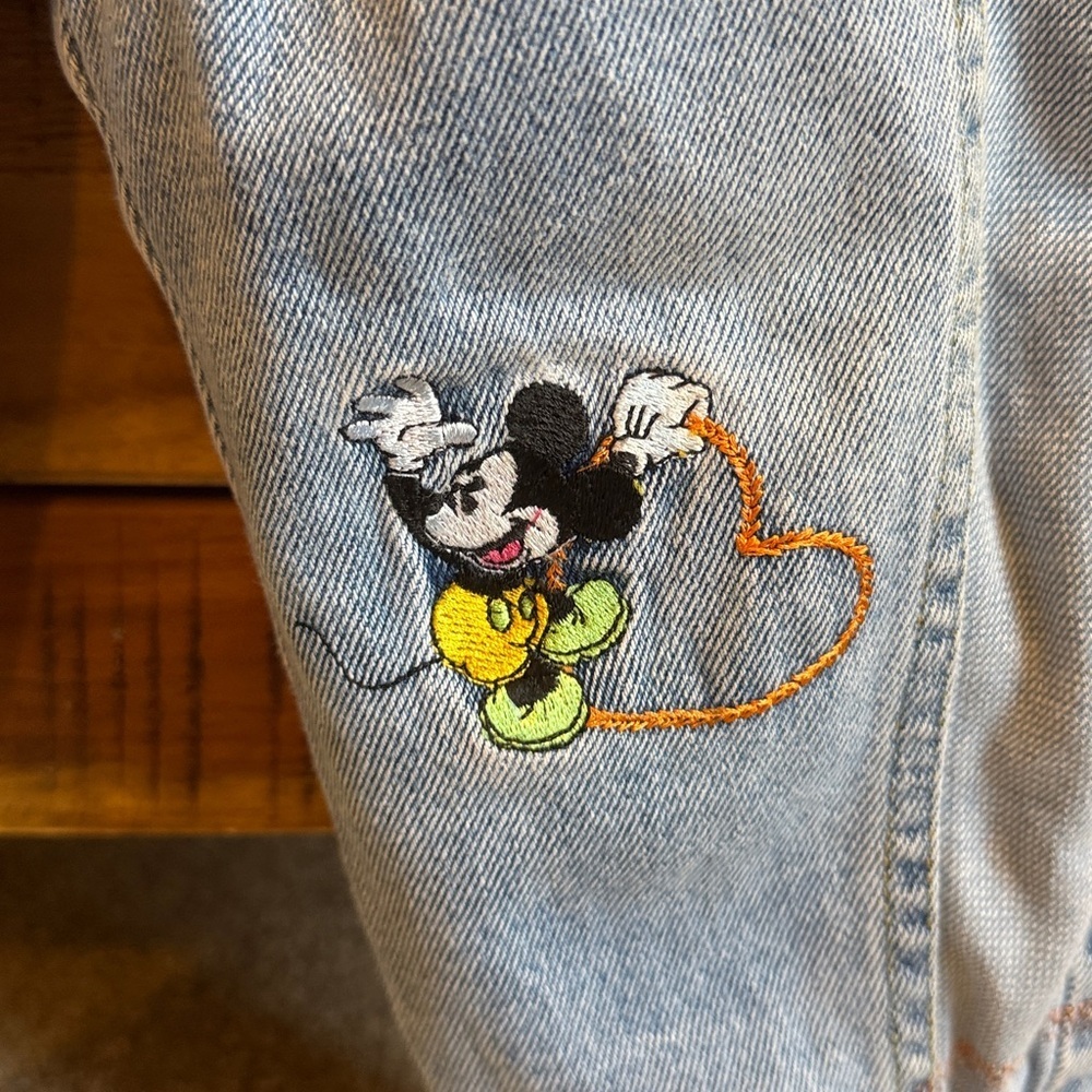 Vintage Mickey Mouse Embroidered Cartoon Character Blue Jeans - Picture 3 of 6